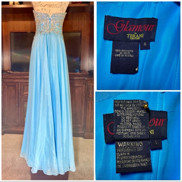 Terani Couture Strapless Gown Aqua Prom Bedazzled Evening Dress  Size 4 - Picture 4 of 6